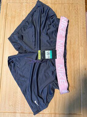 Nike Pro Women's Training Shorts Purple Gray/Dusty Rose Waistband NWT Size XL